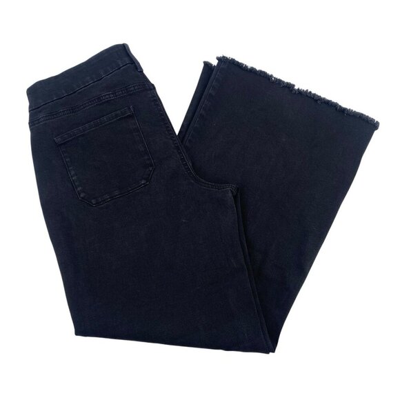 NYDJ Women's Size 10 Black Denim Cropped Wide Leg Trinity Button Fly Jeans Raw - Picture 3 of 14